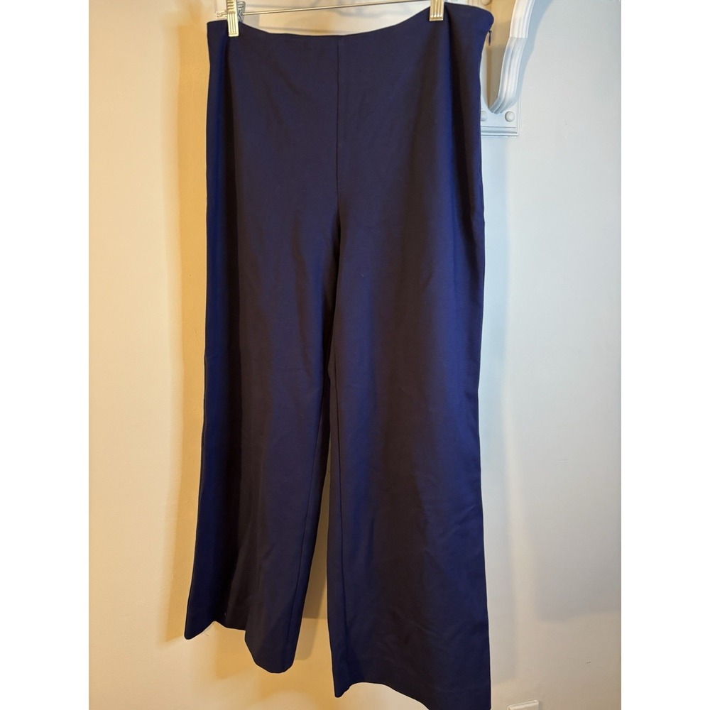 J MCLAUGHLIN Navy Blue Pinte Knit Side Zip Pants 12 Wide Leg